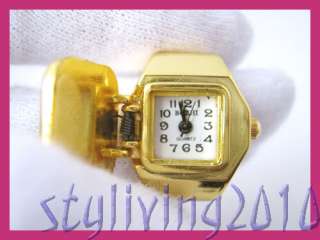 Square Gold Gem Stone Men Lady Finger Ring Quartz Watch  