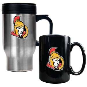 Ottawa Senators NHL Stainless Steel Travel Mug & Black Ceramic Mug Set 