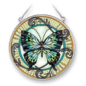 Amia 5338 Suncatcher Featuring a Butterfly Design, Hand Painted Glass 