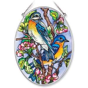 Amia Hand Painted Glass Suncatcher with Songbird Design, 5 1/4 Inch by 