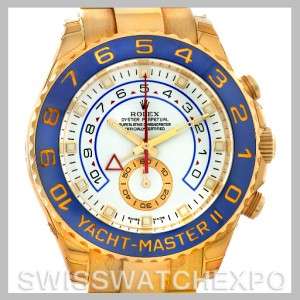 Rolex Yachtmaster II White Arabic Dial 18k Yellow Gold Mens Watch 