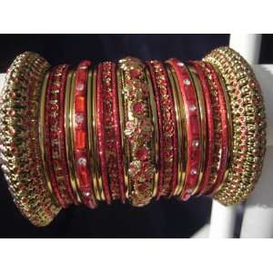 Indian Bridal Collection Panache Indian Red Bangles Set in Gold Tone 