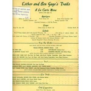    Esther & Ben Gages Trails Menu Los Angeles 1950s 