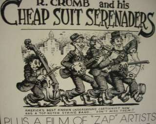 1998 R. Crumb POSTER Tour CHEAP SUIT SERENADERS mounted on hardwood 