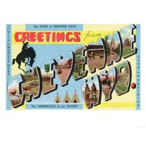 Cheyenne, Wyoming   Large Letter Scenes, Greetings From Stretched 