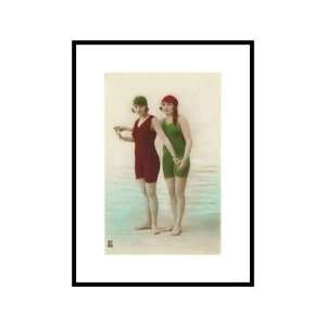  Two Ladies in Green and Red Bathing Suits People Pre 