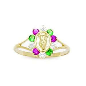   Gold Red and Green CZ Size 5.5 Virgin Mary Childrens Ring   JewelryWeb