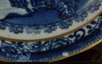 New Hall Staffordshire Blue Transfer Emerging Boat Cup & Saucer 1790 
