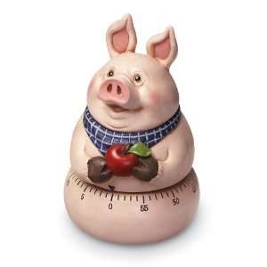 Chubby Country Pig W/ Apple Kitchen Timer By Collections Etc  