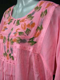 NEW SUMMER BOHO PEASANT FLORAL BLOUSE TOP SHIRT PINK FREE SIZE PLUS XL 