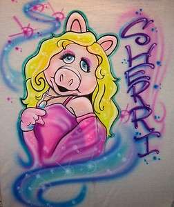 Airbrushed Miss Piggy Shirt any size Personalized w/ your Name Muppets 