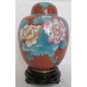 Beijing Cloisonne Cremation Urn China Style Red w/Flower (BCURC2820 