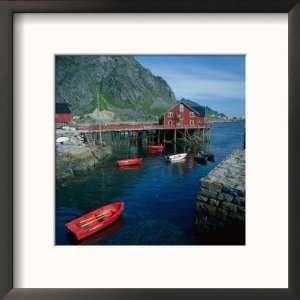  Building on Pier and Boats on Tinnsjo Lake, Norway Framed 