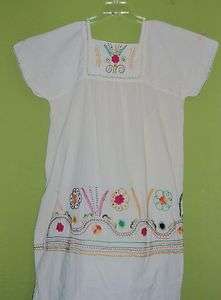MEXICAN HAND EMBROIDERED DRESS BOHO HUIPIL VINTAGE STYLE TUNIC 1X MADE 