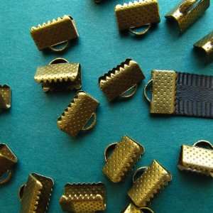 10mm or 3/8 inch Antique Bronze Ribbon Clamp End Crimps with Loop (20 
