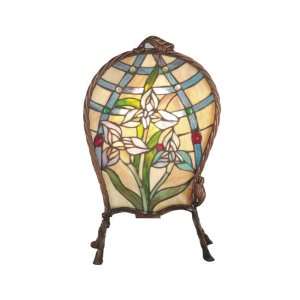   Accent Lamp, Antique Brass and Art Glass Shade