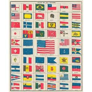 Cram 1894 Antique Print of Flags of the World Kitchen 