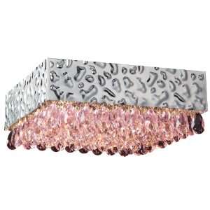    036 Martellato 8 Light Rectangular Flushmount, Chrome/Pink Crystal