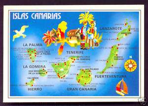 Map postcard Canary Islands Islas Canarias Spain stamp  