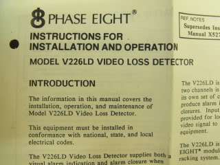 VICON IND INC PHASE EIGHT VIDEO LOSS DETECTOR M# V226LD  