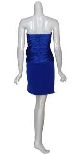 VICKY TIEL Cobalt Satin Ruched Strapless Dress 10 NEW  