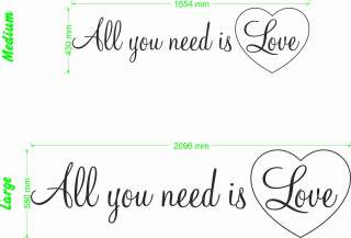 All You Need Is Love   Wall Quote Vinyl Decal Sticker  
