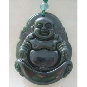   Green Jade Tibetan Laughing Buddha Amulet Pendant 
