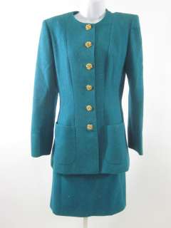 EMANUEL UNGARO PARALLELE Teal Wool Jacket Skirt Suit 8  