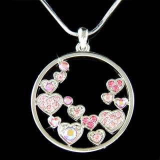 Swarovski Crystal Pink Floating CIRCLE OF LOVE Heart Pendant 