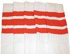 22” KNEE HIGH WHITE tube socks with ORANGE stripes style 1 (22 37)