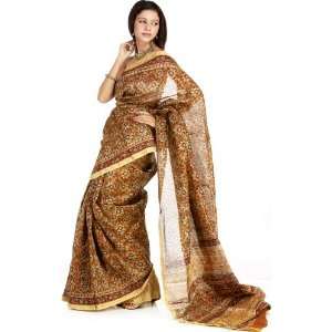 Kalamkari Style Block Printed Chanderi Sari from Madhya Pradesh   Pure 