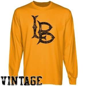  Long Beach State 49ers Gold Distressed Logo Vintage Long 