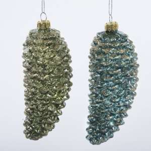  Pack of 6 Natures Glow Blue and Green Glass Pine Cone 