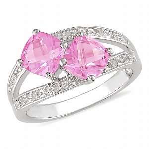 Amour 0.05 CT Diamond TW And 2 CT TGW Pink Topaz Fashion Ring Silver 
