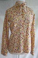   Ferragamo Silk Scarf Print Shirt Blouse Vintage 60s Bow Neck Gold