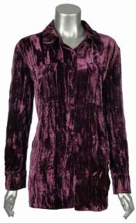 Sutton Studio Womens Crinkle Velvet Safari Button Shirt  