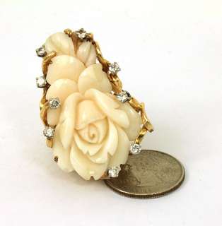 this is a massive vintage 14k gold diamonds and hand carved coral