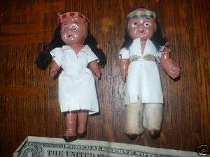 PAIR MINIATURE CELLULOID NATIVE AMERICAN INDIAN DOLLS  