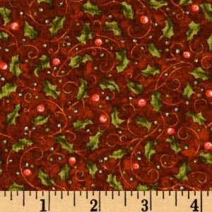  44 Wide Jingle All the Way Holly Vines Burgundy Fabric 