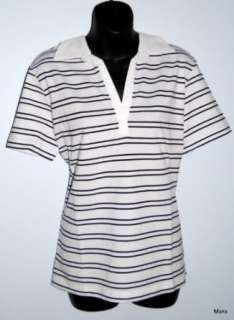  Womens Buttonless Johnny Collar Stripe Polo Tops Clothing