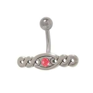  Art Deco Design Belly Ring with Red Jewel Jewelry