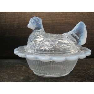   Opalescent Glass Hen on Nest Chick Salt Covered Dish 