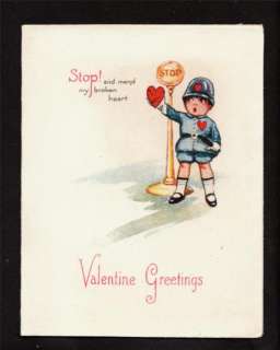 1925 children policeman vintage valentines day card  