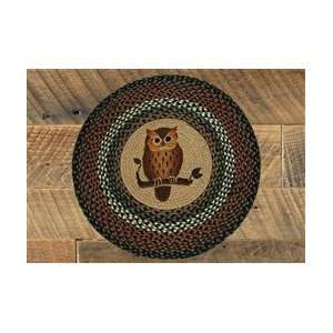  Round Owl Printed Rug, Braided Jute