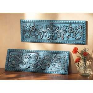 Pack of 4 Turquoise Antique Style Florette Wall Plaques 