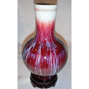  Ceramic Plum Decoration Vase with Wooden Stand 7x12 