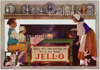 POLLY PUT THE KETTLE ON by MAXFIELD PARRISH   CANVAS   Jello Ad 17x12 