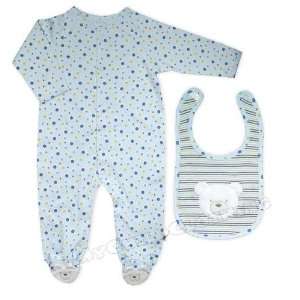 Absorba Baby Blue Bubbles Teddy Bear Feet Onesie Bib Infant Boy Size 0 