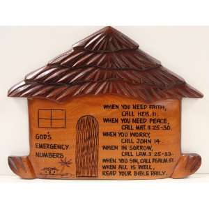 Wall Mount God Emergency Numbers Wood Plaque   Handmade in Ghana 