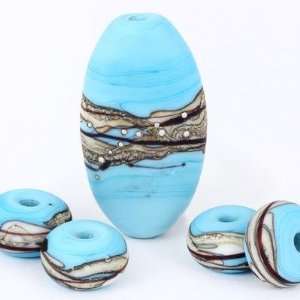  27mm Turquoise and Silver Artisan Lampwork Beads Set by 